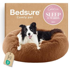 Bedsure Calming Dog Bed for Large Dogs - Donut Washable Large Pet Bed, 36 inches Anti-Slip Round Fluffy Plush Faux Fur Dog Bed, Fits up to 80 lbs Pets, Copper