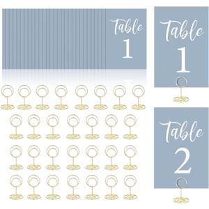Table Numbers Cards 1-30 Wedding Table Numbers with Holder Table Number Stands Bulk Wedding Table Signs Dusty Blue with Head Table Card for Bridal Shower Wedding Anniversary (Dusty Blue)