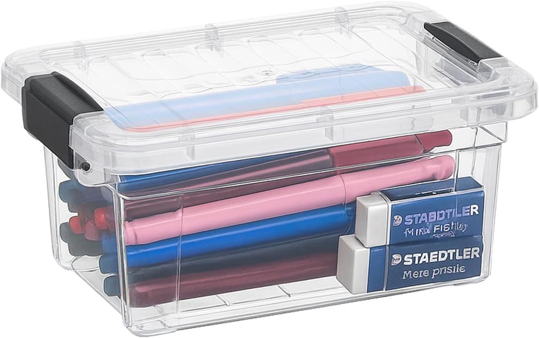 Superio Clear Storage Box with Lid, 1.85 Quart Plastic Container Bins for Organizing, Stackable Crates, BPA Free, Non Toxic, Odor Free, Organizers for Home, Office, School, and Dorm