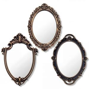 Beeveer 3 Styles Vintage Mirrors Set Decorative Oval Wall Mirror Small Antique Mirrored Tray Decorative Retro Hanging Mirror for Bathroom Bedroom Jewelry Organizer Victorian Decor(Antique Gold)
