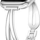 KOREDA Slim Gold Band Compatible with Apple Watch 38mm 40mm 41mm 42mm 44mm 45mm 46mm Women, Thin Metal Dressy Jewelry Bracelet for iWatch Bands Series 11 10 9 8 7 6 5 4 3 SE (Silver)