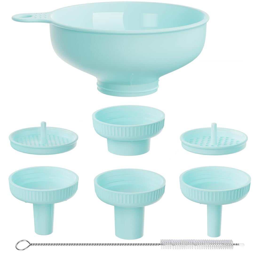 BALIWELL Wide Mouth Kitchen Funnel, Food Grade Plastic Cooking Canning Funnel with 4 Sizes Spouts for Filling Wide and Regular Mason Jars, Spray Dropper Oil Bottle Jug Spices Shampoo Sauce