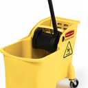 Rubbermaid Commercial Products 31 QT Tandem Mop Bucket and Wringer Combo on Wheels, Yellow, for Floor Cleaning/Wet Mopping