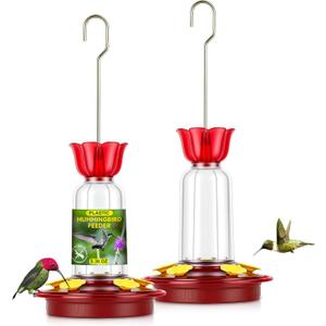 Hummingbird Feeder for Outdoors Hanging, 8.3OZ Plastic Humming Bird Feeders with 5 Bee Guard Feeding Ports & Built-in Ant Moat,Hummingbird Gifts for Mom Bird Feeder for Outside,Garden Dcor,2 Pack
