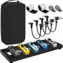 Small Guitar Pedal Board, 15x5.7x1.18", Aluminum Alloy Black Effects Mini Pedal Board with 4 Pcs 6 Inch Guitar Pedal Cable, Carrying Bag, Adhesive Hookside Tape