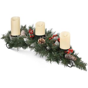 Christmas Table Centerpieces with 3 Flameless LED Candles, Christmas Candle Holders,Upgraded Christmas Tabletop Poinsettia Centerpiece Holiday Candelabrum for Home Party Table Mantel Decorations