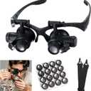 mlogiroa Head Mount Magnifying Glass with LED Light, Jewelers Loupe Magnifier with 8 Interchangeable Lens 2.5X/4X/6X/8X/10X/15X/ 20X/25X for Close Work/Electronics/Eyelash/Crafts/Jewelry/Repair