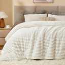 BEDELITE Fleece Full Comforter Set -Super Soft & Warm Fluffy Cream White Bedding, Luxury Fuzzy Heavy Bed Set for Winter with 2 Pillow Cases