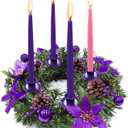 [Safety Fire Retardant] Christmas Purple Advent Wreath Decor 4 Advent Candle Holder with 4 Pinecorn 4 Ribbon 2 Poinsettia 4 Ball 4 Berry Christmas Centerpiece Table Decorations Home Indoor(No Candles)