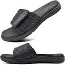 ONCAI Mens Sandals, Arch Support Sport Slides Open Toe Adjustable Straps Orthotic Cushioned Footbed for Plantar Fasciitis Rubber Soles Size 7.5-15 (Black)