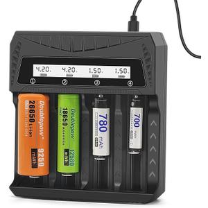 18650 Battery Charger 4 Bay, Smart LCD Battery Charger for 3.7V-4.2V Li-ion / 1.2V-1.5V Ni-MH Ni-Cd Batteries, Compatible with 26650, 21700, 18650, 18500, 16340, 14500, AA, AAA