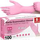 Schneider Nitrile Exam Gloves, 4-mil Medical Gloves Disposable Latex Free, Powder Free, Food Safe Glove for Cooking, Cleaning, Examination, Cherry Blossom, Small, 100-ct Box