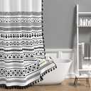 dnldliq Boho Shower Curtain Black and White Fabric Bathroom Curtains with Hooks, Waterproof Triangle and Geometric Tassel Bath Curtain for Modern Hotel Decor 60*72 Inch