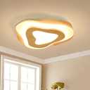 Littleglovo 15.7" Modern Flush Mount LED Chandelier for Dining Room, Natural Wood Petal Energy Chandeliers Ceiling Light for Entryway Bedroom Foyer Kitchen Living Room Bathroom