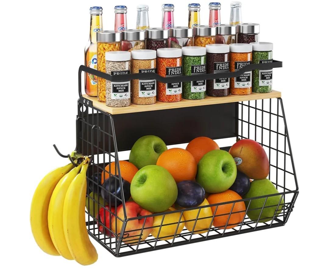 Magnetic Shelf for Fridge with Wider & Thicker Magnet, 1 Pack Refrigerator Organizer Storage Basket for Fruit, Onion, Potato, Spice Rack, Kitchen, Laundry, Pantry (Black, 13.77" x 6.77" x 11.81")