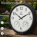 Large Outdoor Patio Clock - Waterproof Thermometer Combo, 24 Inch, Black