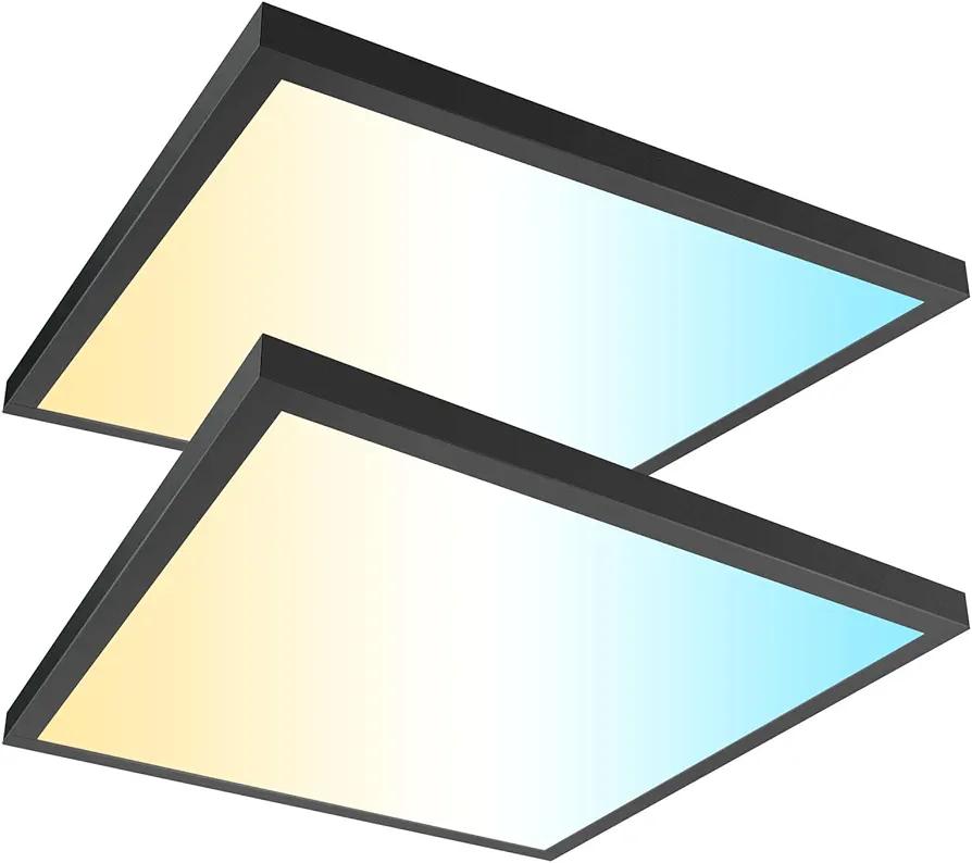 AIKVSXER 2 Pack 2x2 LED Flat Panel Light Surface Mount Black Trim 3000K/4000K/5000K Triac Dimming 10%-100% 120V 50W 5500LM 2x2 LED Light Fixture for Kitchen/Garage ETL