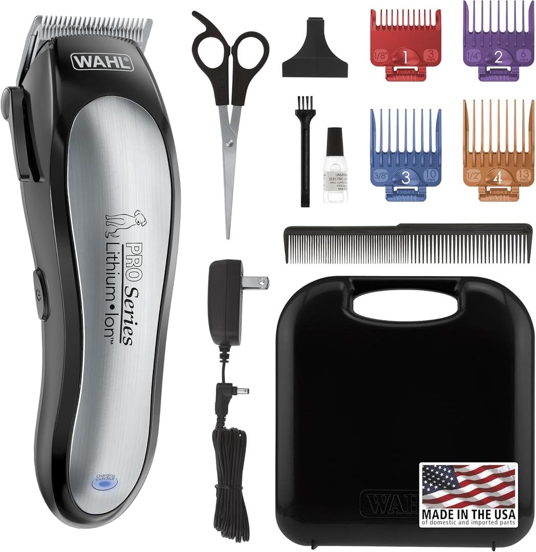 Wahl USA Lithium Ion Pro Series Cordless Animal Clippers  Rechargeable, Heavy-Duty, Electric Dog & Cat Grooming Kit for Small & Large Breeds with Thick to Heavy Coats  Model 9766