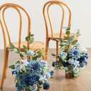 Ling's moment 17.5" Tall Standing Artificial Flowers Arrangements 4pcs Fall Wedding Aisle Runner Chair Decorations Dusty Blue & Navy Centerpieces for Ceremony Reception Rose Floral Party Outdoor