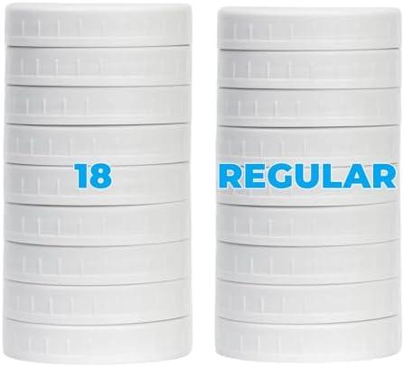 Jumterlee 18 Pack White Regular Mouth Mason Jar Lids with Silicone Rings, Plastic Mason Jar Lids,Plastic Canning Lids, Fit Ball,Kerr and More (White)