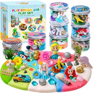 8-Pack Play Dough Jars, Reusable Sensory Play Kit for Kids, Non-Toxic, Educational Creative Playdough,Perfect Party Favors, Goodie Bags,Birthday Gifts for Boys Girls,Ideal for Home Preschool Classroom (Advanced)