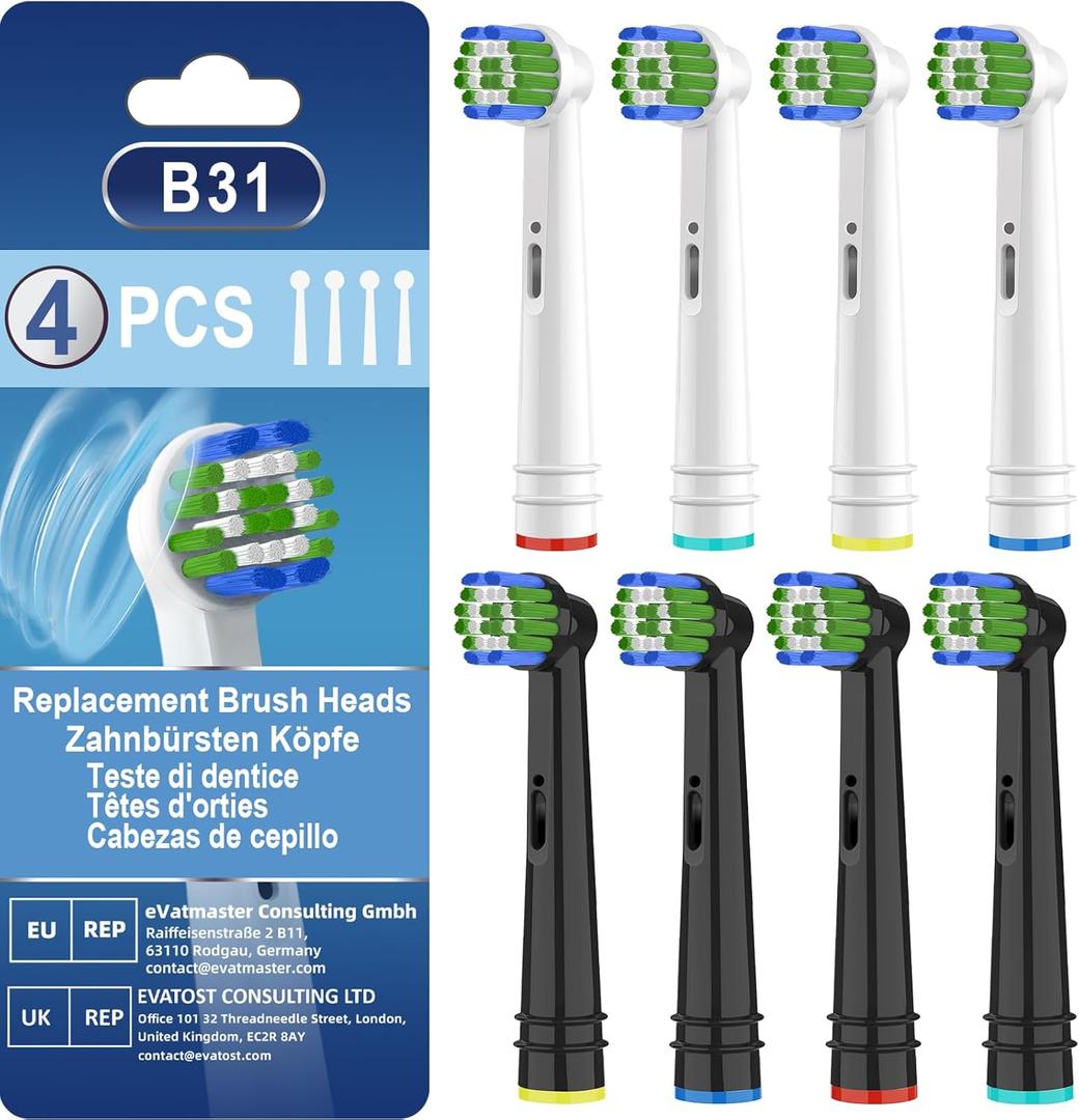 Replacement Toothbrush Heads Compatible with Oral B Braun Pro 500, 1000, Genius X, Smart 1500 Series, 8 Pack Professional Electric Toothbrush Heads, White+Black