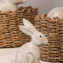 DN DECONATION Wooden Antique White 3D Bunny Rabbit Figurines for Spring Easter Decor Gift Set of 2