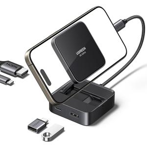 UGREEN USB C Hub, 4-in-1 Magnetic Adapter 4K@60Hz, 100W PD Charging, USB-A and USB-C Data Ports, Foldable Portable Adapter for iPhone 17/16/15 Series, Galaxy S25 and More