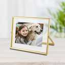 4x6 Floating Picture Frames Set of 2, Made of Metal and Double Real Glass, for Photo Size up to 6x8, Tabletop Display Home or Wedding Decoration (Horizontal Gold)