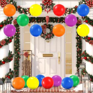 24 Pcs 7.5Inch Christmas Inflatable Ball Neon Color Outdoor Hanging Ornament Blow Up Xmas Inflatable Ornament PVC Christmas Decoration for Yard Lawns Porch Garden Front Door Holiday Decor(Solid Color)