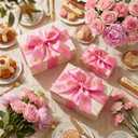 Zeyune 114 Pcs Mother's Day Ribbon and Flower Bouquet Accessories Includes 2 in x 5 Yard Glitter Happy Mother's Day Satin Ribbon, Silver Butterflies, Bow & Rhinestone Pins for Gift Wrapping Birthday