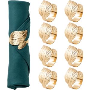 Gold Leaf Napkin Rings Set of 8, Metal Material