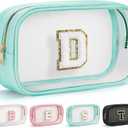 YOOLIFE Initial Clear Makeup Bag | Waterproof Large Makeup Bag | Personalized Travel Beach Toiletry Bag | Car Organizer Essentials for Women, Men | Teacher Teen Girls Women Birthday Gifts Blue D