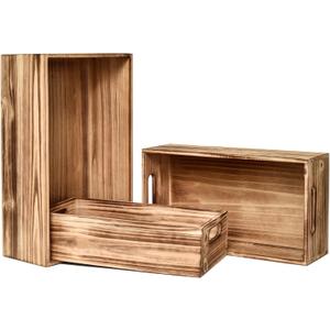 Set of 3 Wooden Boxes for Storage Small Crates for Display and Organizing, Farmhouse Style Storage Boxes for Crafts, Decor, Home Pantry and Living Room