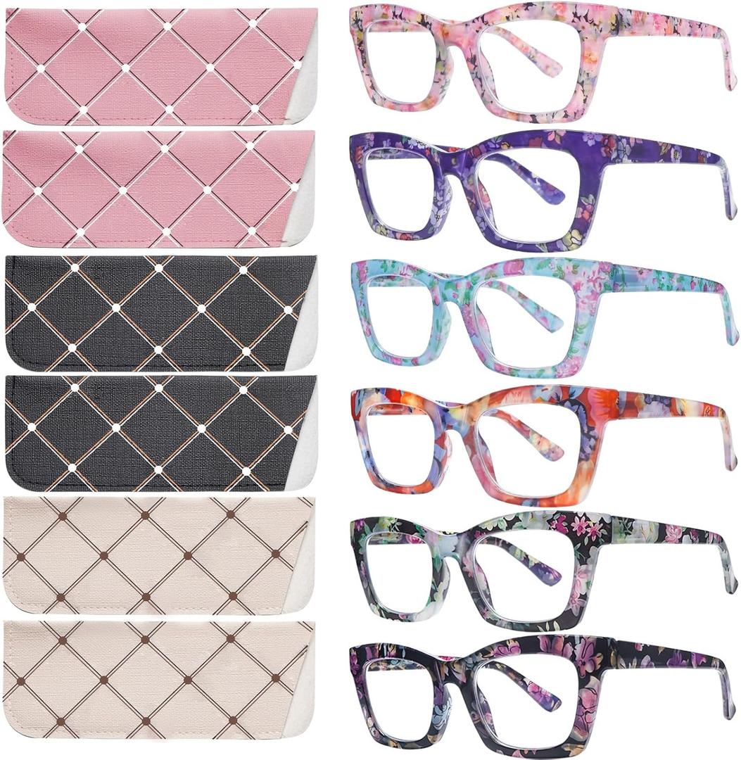 SIGVAN 6 Pack Oprah Style Reading Glasses Blue Light Blocking Square Computer Spring Hinge Readers for Women