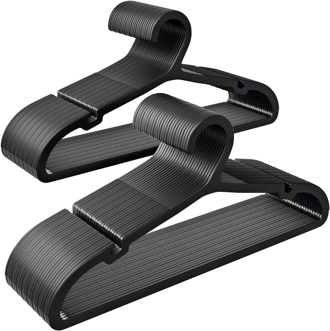 50 Pack Clothes Hangers, Non Slip Plastic Coat Hangers, Space Saving Hangers, Heavy Duty, Hanging Dry Wet Clothes,16.4" x 8.3", Black, UAPY0550B