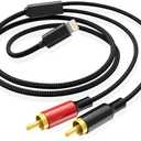 KENJURL Braided Lightning to RCA Splitter Cable - Dual Male Audio Adapter for iPhone, iPad, iPod. Ideal for Home and Car Audio (6ft) LB-01