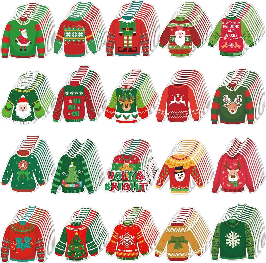 Seajan 200 Pcs Christmas Ugly Sweater Cutouts Bulks Christmas Classroom Bulletin Board Decor Colorful Sweater Cutouts for Chalkboard Wall Decor Xmas Craft Holiday Xmas Party Decoration