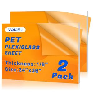 VOISEN 2 Pack Plexiglass Sheets 1/8 Inch Thick, 24"X36" Plexi Glass Panel,Plastic Sheet for Crafts,Signs, Display Cases, Sneeze Guard, Cut with Engraver,Power Saw or Hand Tools