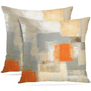 Britimes Throw Pillow Covers Modern Home Art Decor, 20 x 20 Inches Set of 2 Pillow Cases Decorative, Abstract Oil Painting Pillowcases for Bedroom, Living Room, Cushion Couch Sofa, Beige Orange
