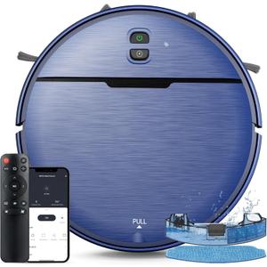 2 in 1 Mopping and Vacuuming Robot, Robot Vacuum and Mop Combo Compatible with WiFi/App, Robotic Vacuum Cleaner Self-Charging, Slim, Ideal for Pet Family, Hard Floor, Hair, Low Pile Carpet (Blue)