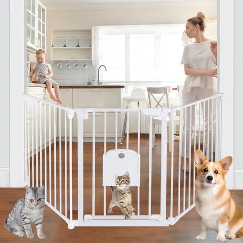 NexusSmash 81.11" Extra Wide Baby Gate with Cat Door, Auto Close Pet Gates Dog Gate, Hardware Mounted Walk Through Swing Safety Baby Gates for Stairs, Doorways, Kitchen, House, 30" Tall, 3 Panels