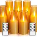 Flameless LED Candles Upgraded Realistic Flickering Flame,7Pcs Battery Operated Candles with Remote Timers,LED Pillar Candles for Home Decor,Christmas,and PartiesGold