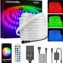 Novostella 98.4ft (49.2x2) Smart LED Outdoor Rope Light, Music Sync RGB Strip Lights, App Control and RF Remote Color Changing Dimmable Tape Exterior Lighting Kit, for Garden Stairs Party, 24V IP65