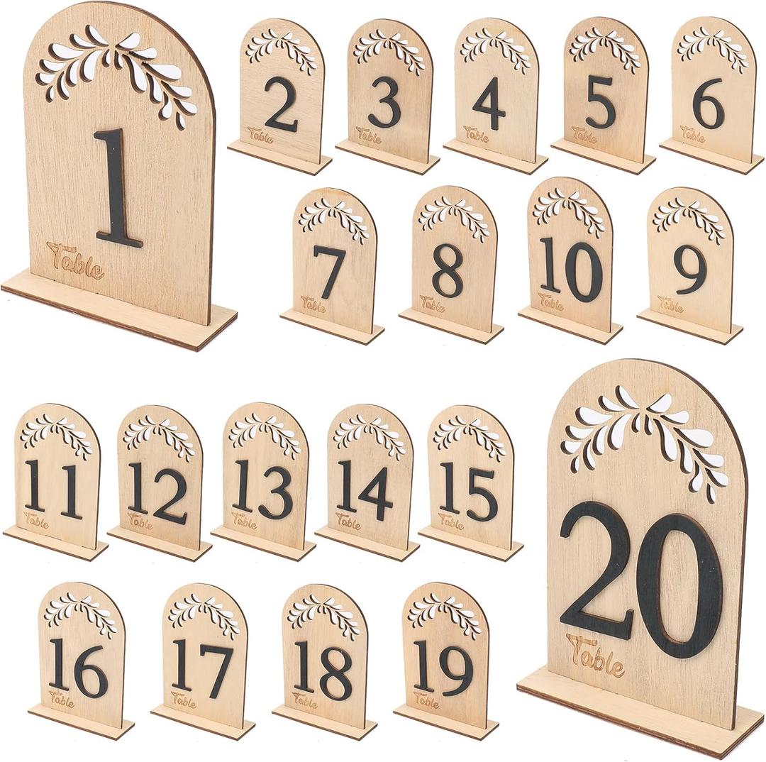 Becho 1-20 Wedding Table Numbers Wooden Table Numbers Tabletop Signs for Wedding,Home Decoration,Party and more