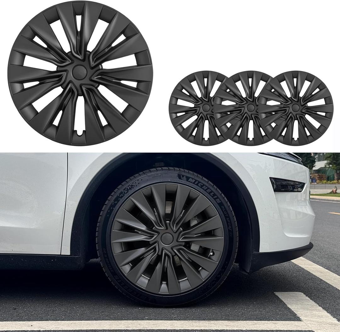 for Tesla Wheel Cover Cap 19 inch Hubcaps for Tesla Model Y (2020-2024) Rim Protector Replacement Cover Full Rim Cover Matte Black ABS Hubcaps (New Turbine Style, 19 inch)
