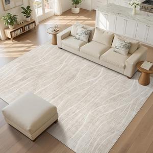 8x10 Area Rugs for Living Room: Beige Rug Washable Modern Carpet