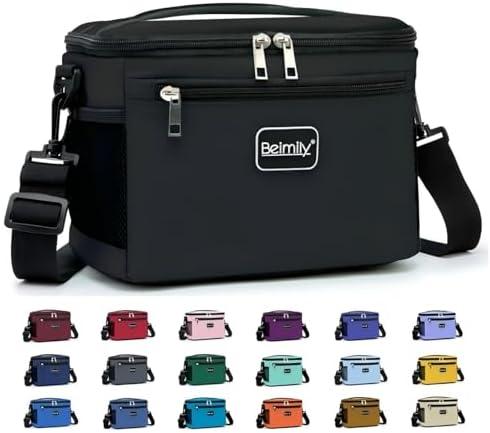BEIMILY Lunch Box for Men/Women, Small Insulated Lunch Bag, Leak-Proof Soft Cooler Tote Bag, Reusable LunchBox for Work, Travel, Fitness, Picnic with Adjustable Shoulder Strap for Adults (Black)