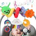 CaftyMids Baby Plush Hanging Musical Toy for 0-6-12 Months, Cloud with Touch - Activated 30-Sound Music Box, Washable, Sun/Rainbow/Moon, Gift for Strollers/Car Seats