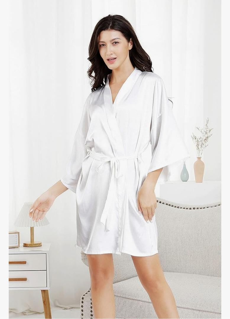 Bridesmaid Robes for Wedding Bridal Party Women Short Solid Color Silky Satin Robe Kimono with Gold Glitters XL